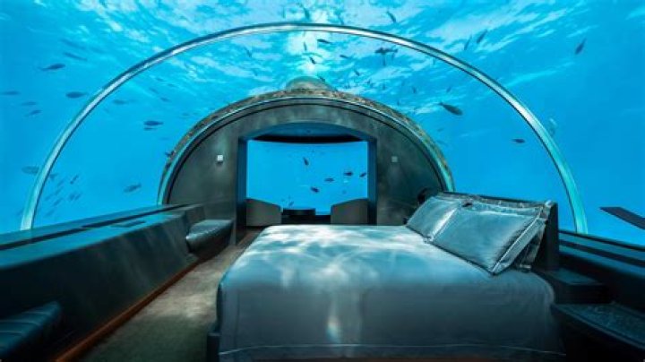 How deep is the underwater room at the Manta Resort?