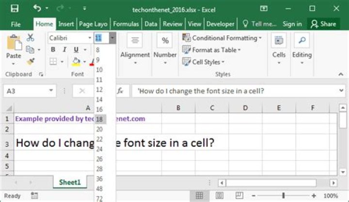 How do I change the font size in a cell in Excel?