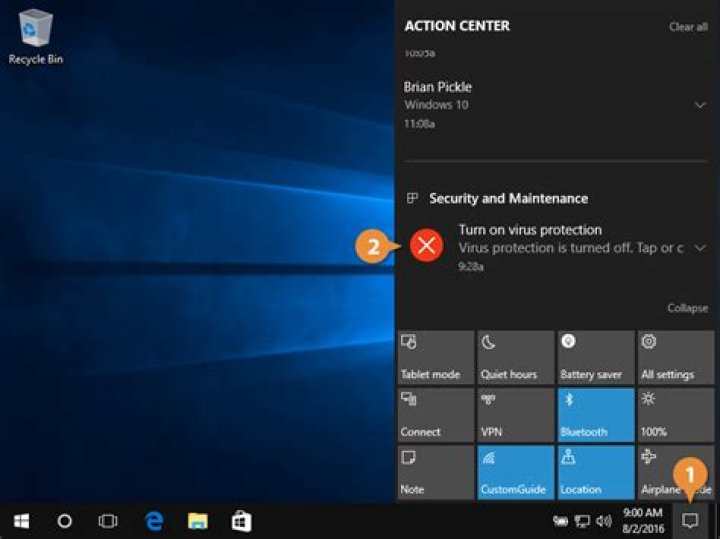 How do I get to the Action Center in Windows 10?