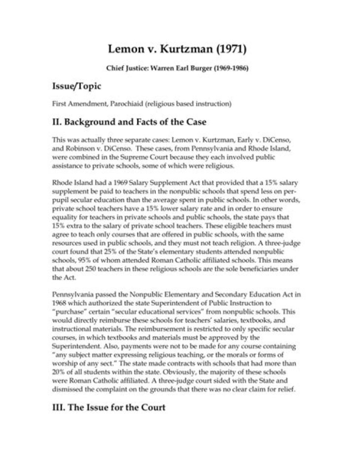 What happened in the Lemon v Kurtzman case