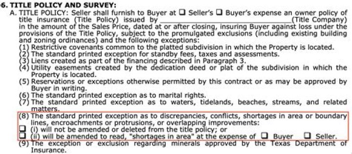 What is shortages in area in title policy
