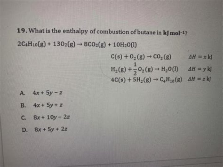 What is the enthalpy of combustion of butane?