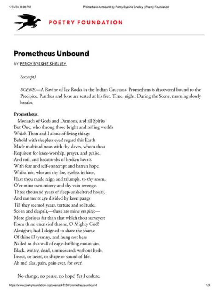 What is the message of the poem Prometheus Unbound?