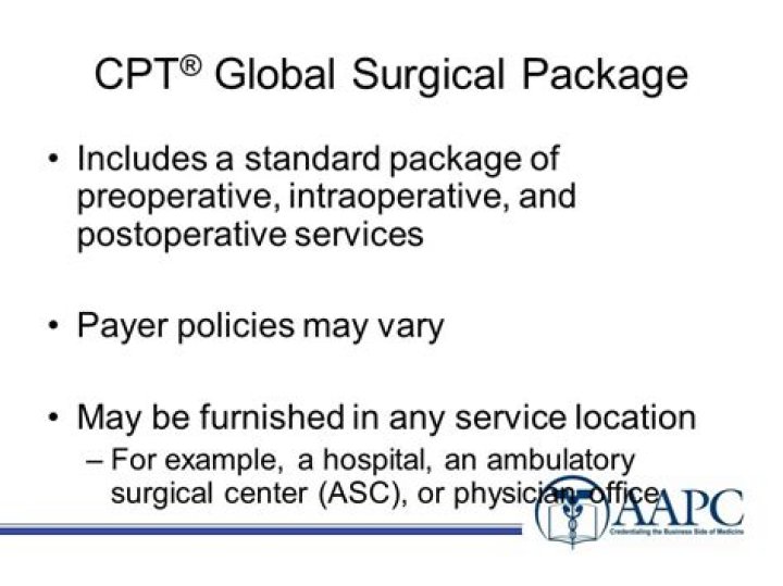What services are included in the surgical global package?