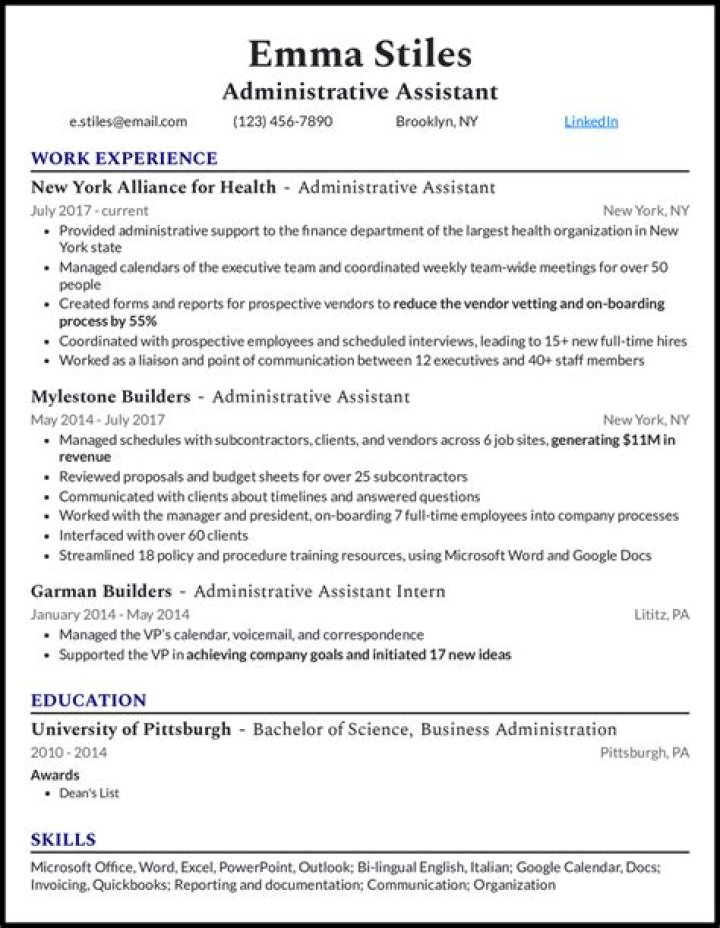 What should an administrative assistant put on a resume?