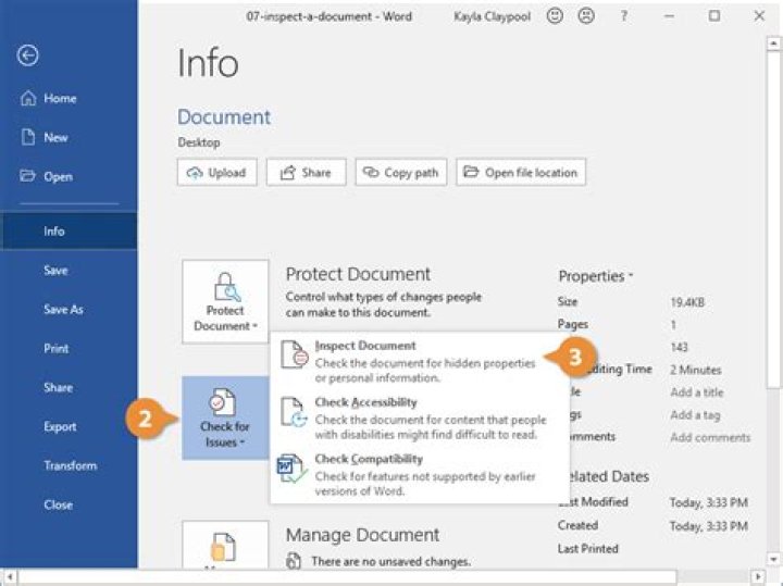 Where can I find document inspector?